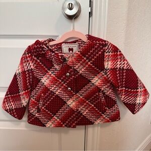Janie and Jack Red and White Plaid Coat with matching skirt 6-12 months